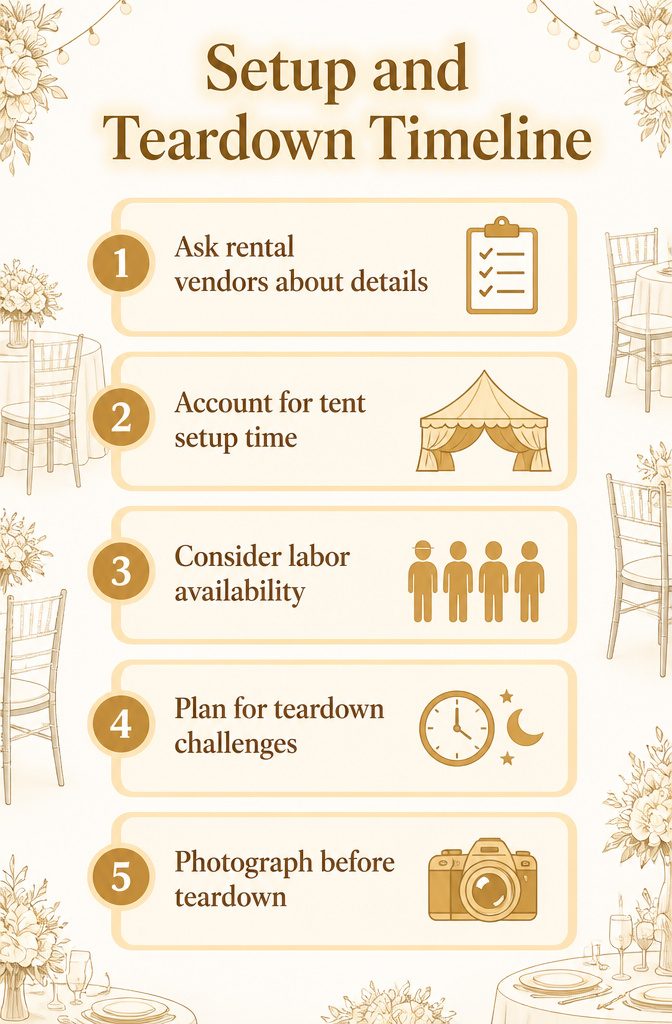 Backyard Wedding Checklist: A Stage-by-Stage Planning Guide 9 A timeline document for setup and teardown of a wedding event.