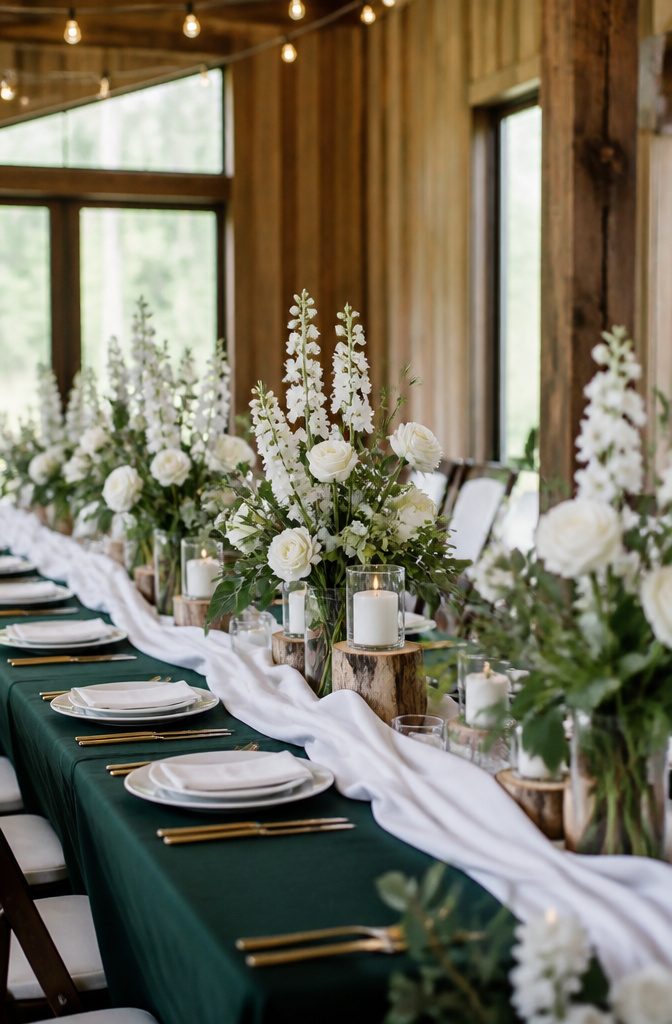 A table featuring hunter green and white runners.