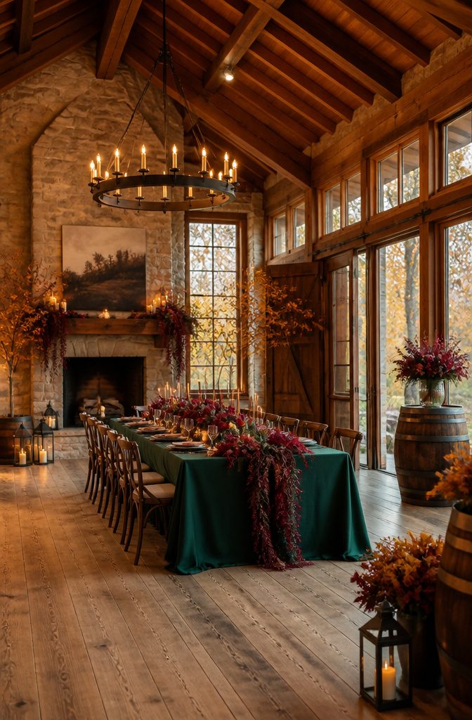 A scene illustrating the seasonal pairing of burgundy and hunter green.
