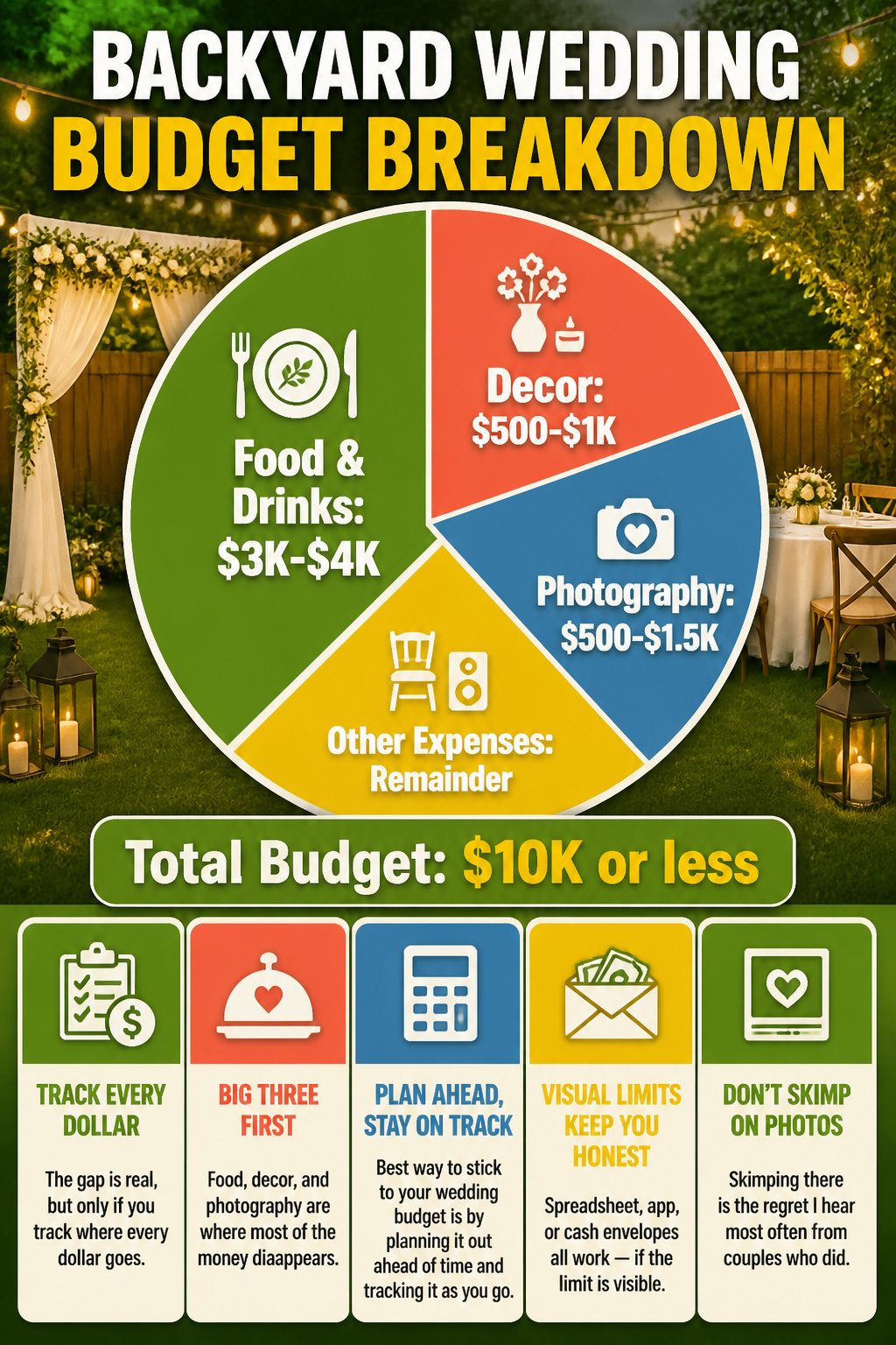 Information graphic detailing backyard wedding budget breakdown.