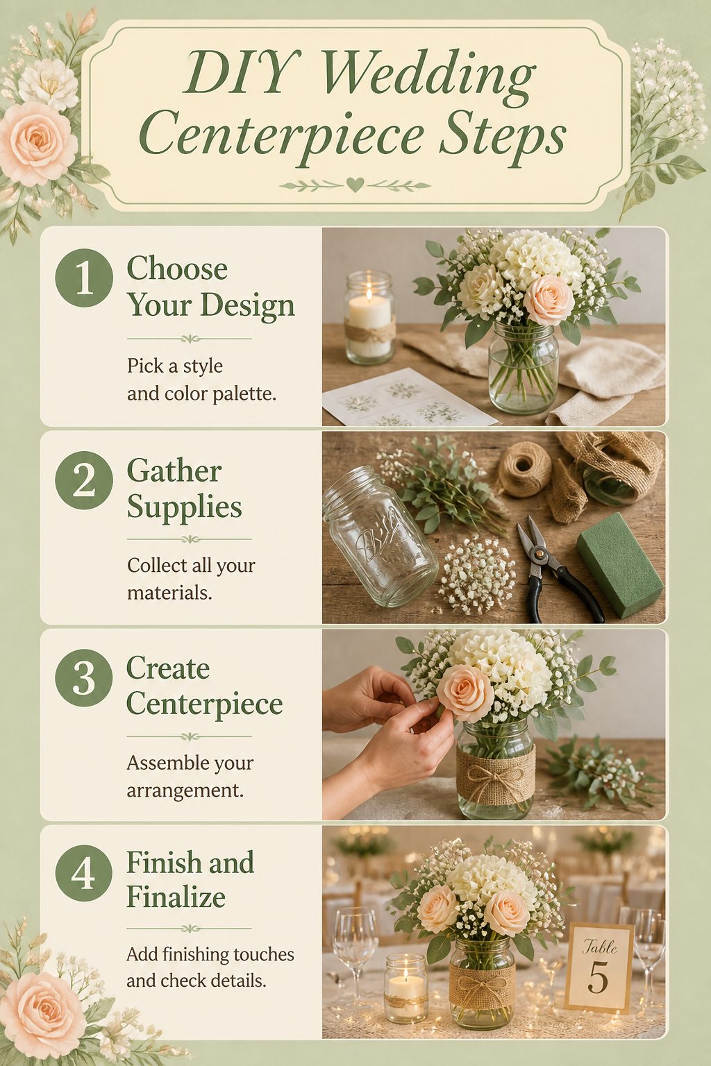 Step-by-step instructions for creating DIY wedding centerpieces.