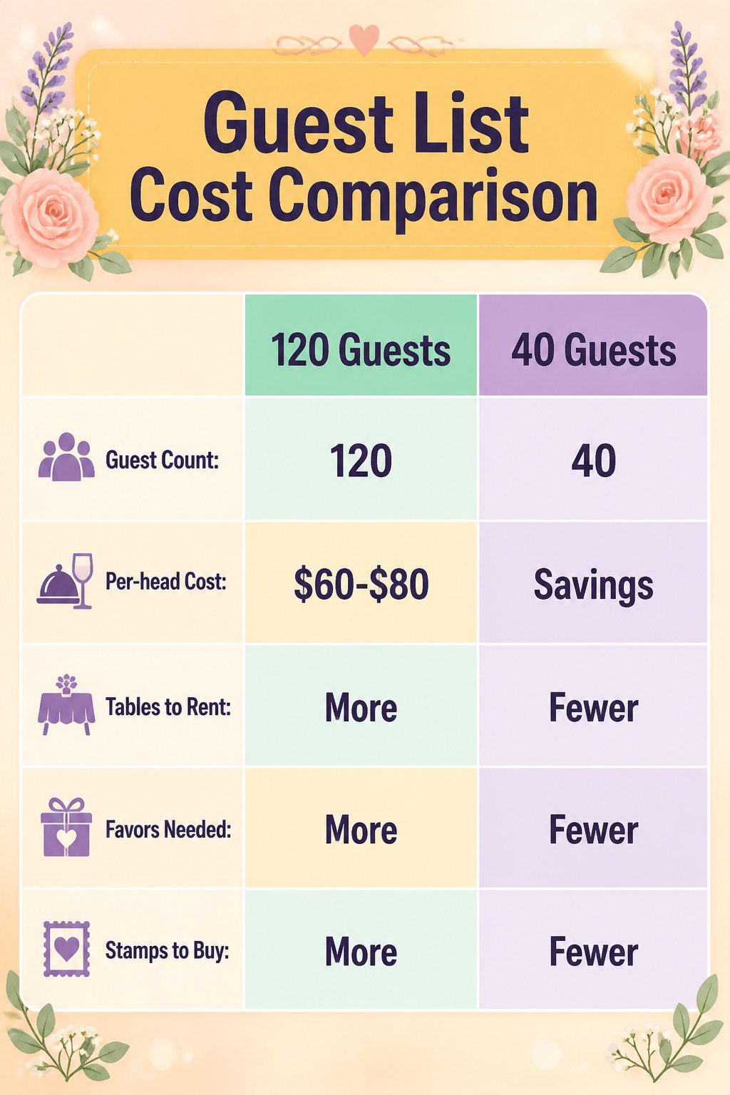 Infographic comparing costs based on guest list size.