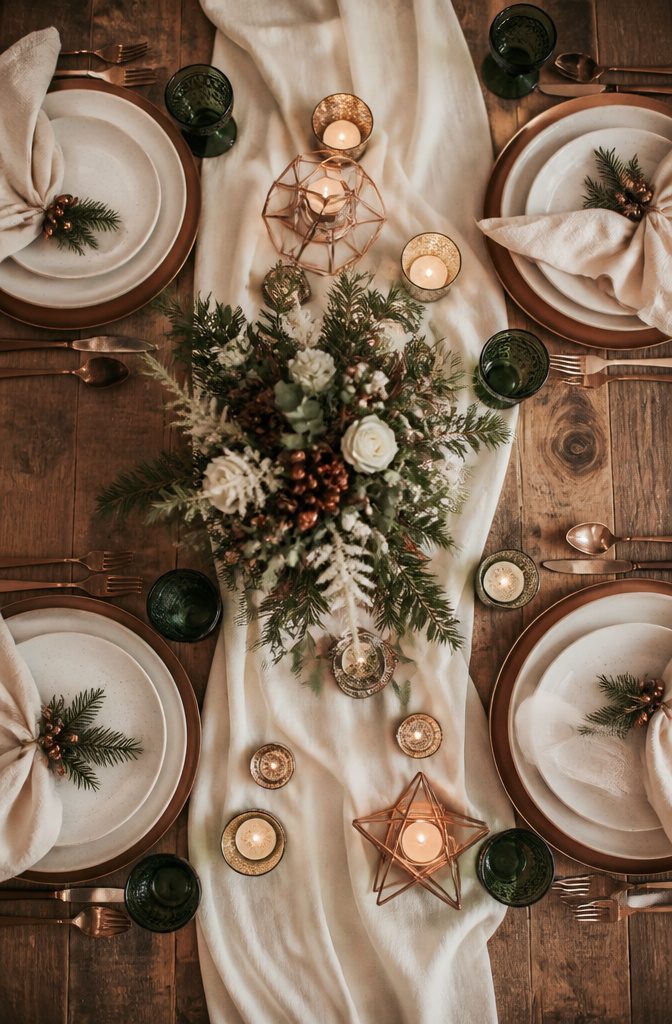 A wedding table with cream linens and rich burgundy decor.