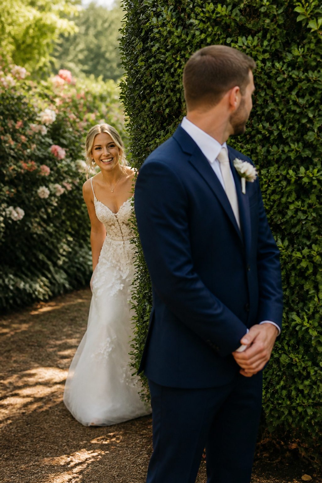 10 Cool Wedding Photo Ideas for Your 2026 Shot List 2 A couple sharing a first look moment in a quiet venue corner.