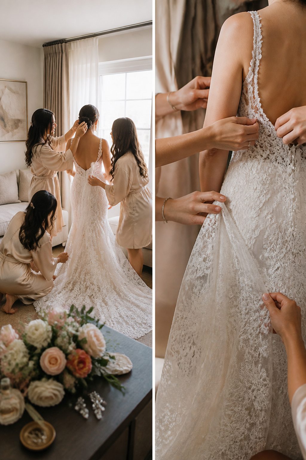 10 Cool Wedding Photo Ideas for Your 2026 Shot List 1 Bridesmaids in robes laughing together during wedding preparations.