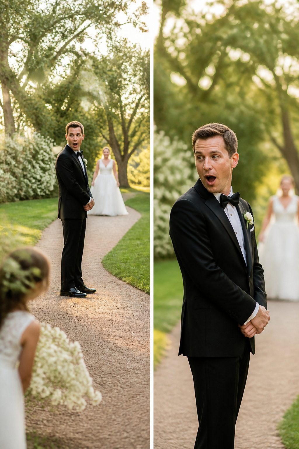 10 Cool Wedding Photo Ideas for Your 2026 Shot List 14 Groom turning around too early during the first look.