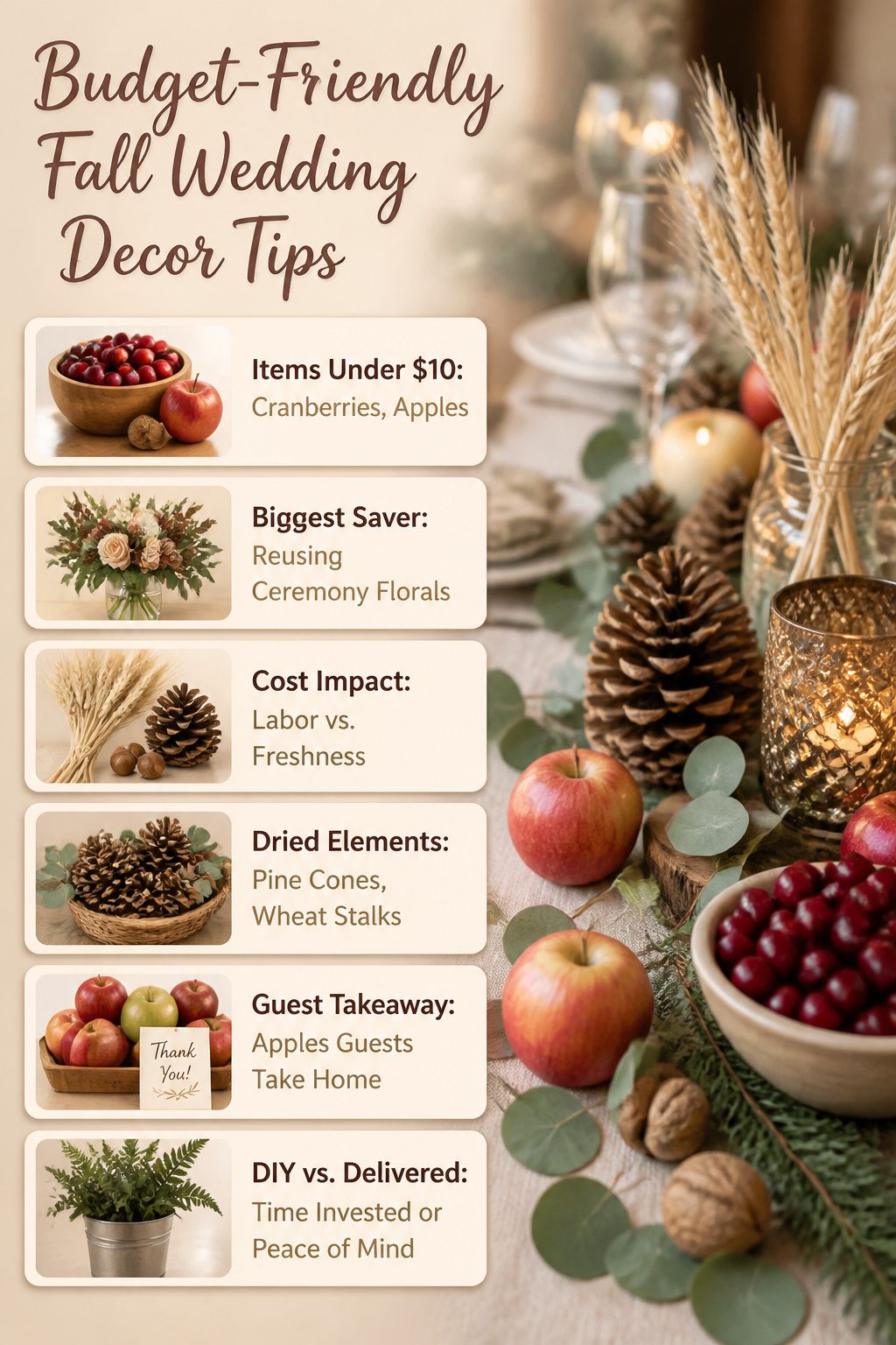 10 Fall Wedding Table Decor Ideas for Your 2026 Celebration 12 A bowl of cranberries on a wedding table as budget decor.