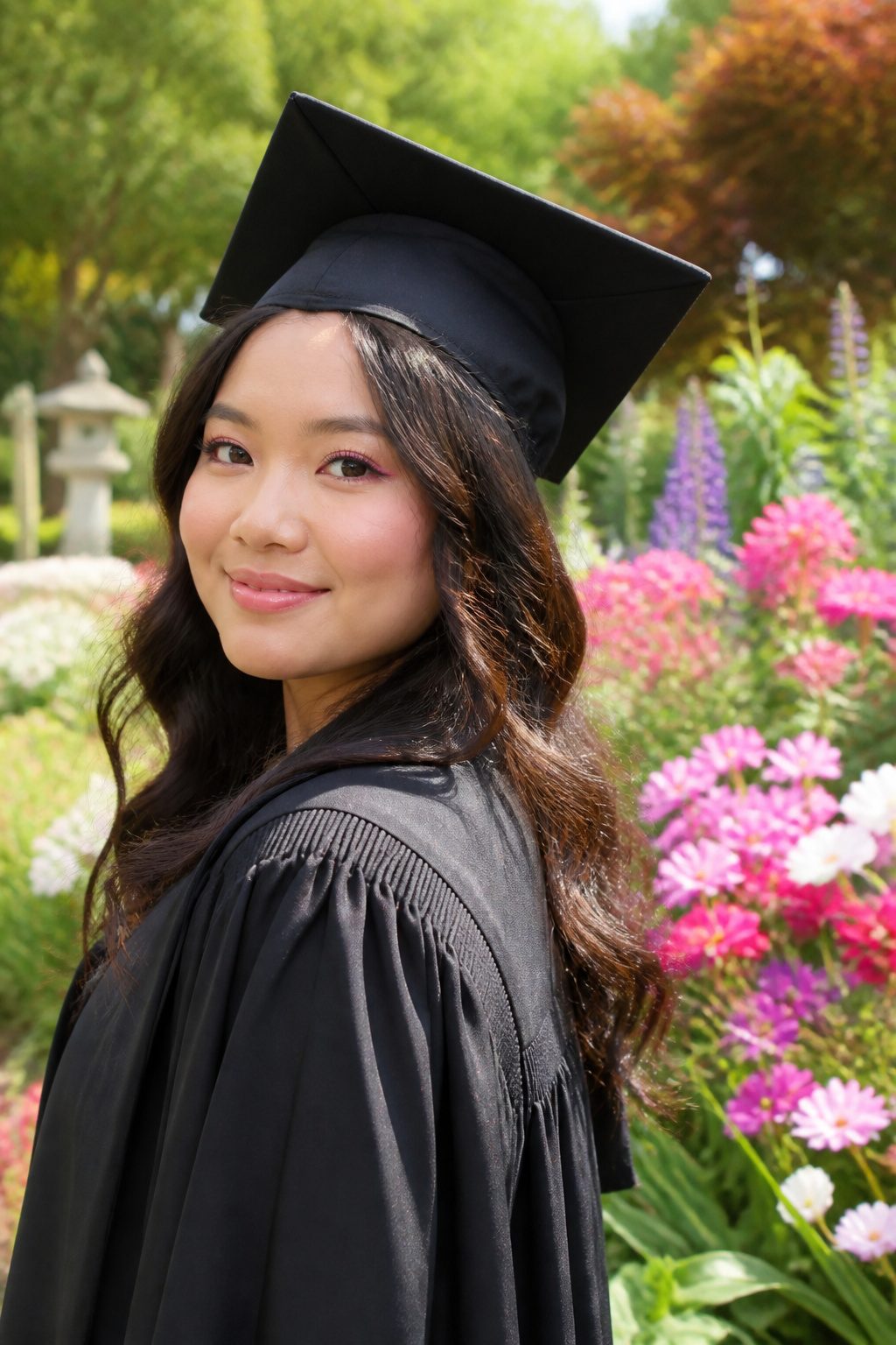 13 Graduation Makeup Ideas for 2026 That Photograph Beautifully 11 A graduate with colorful eyeliner on her lower waterline.