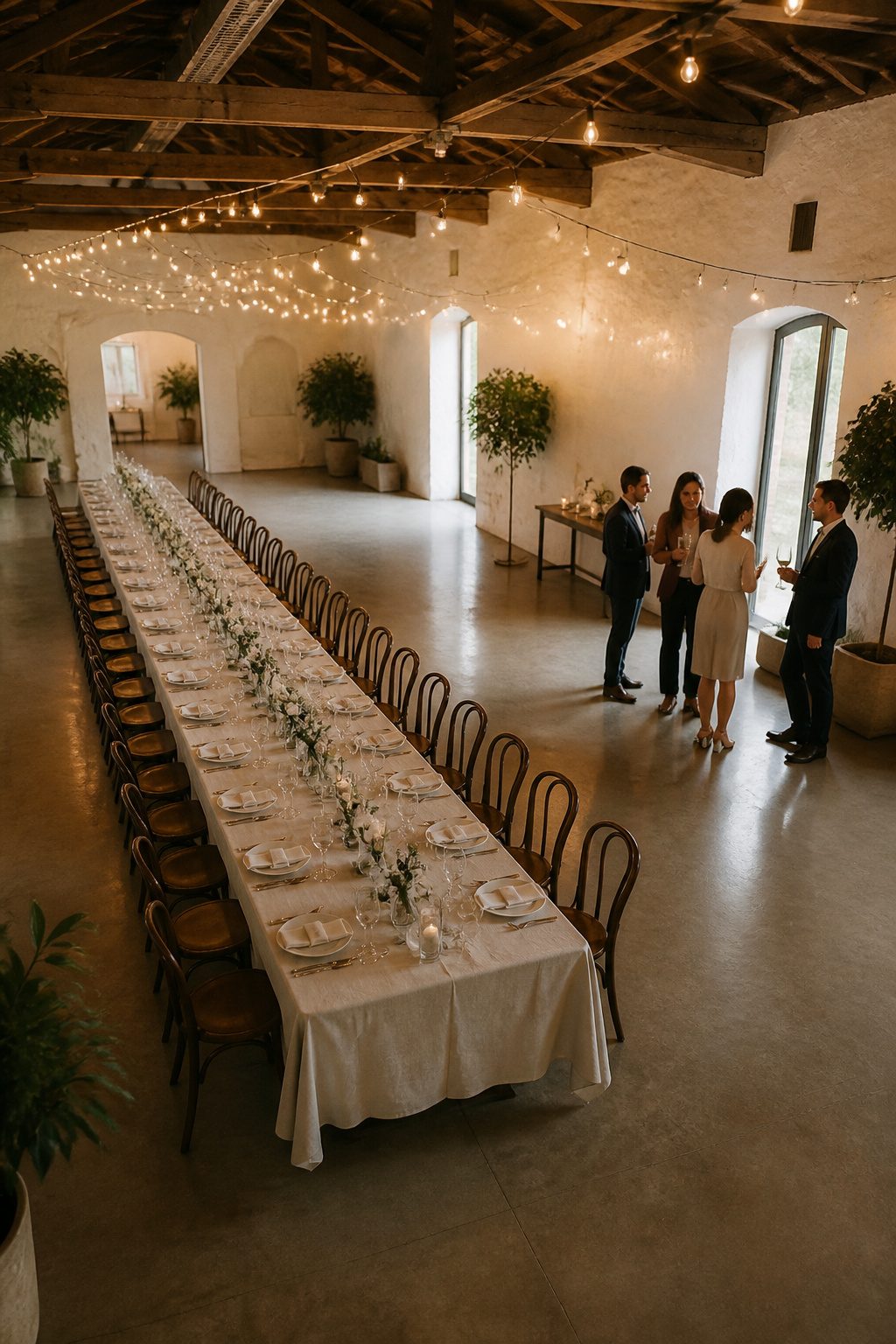A table set for a wedding reception with a small guest count.