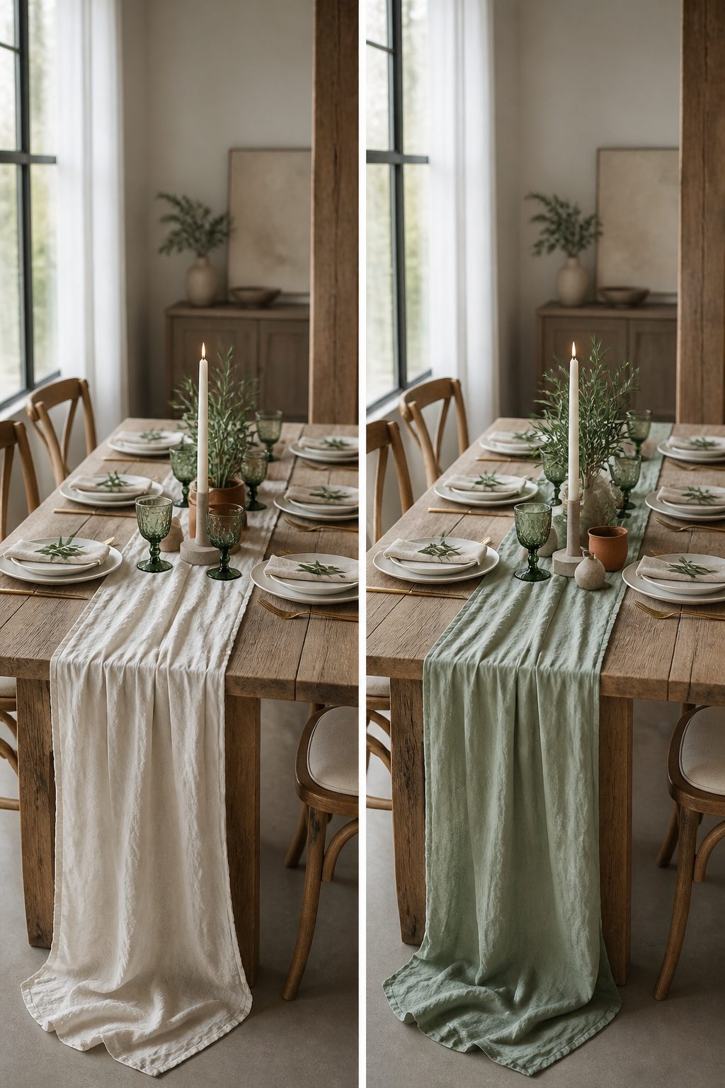 A wedding setup featuring a neutral color palette with linens and decor.