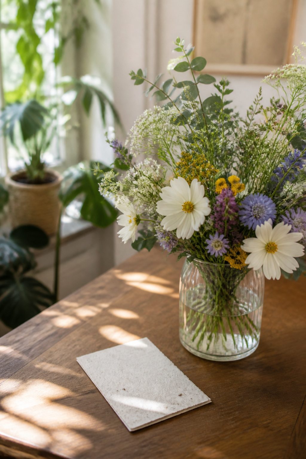 A display of locally sourced flowers arranged in a glass vase.