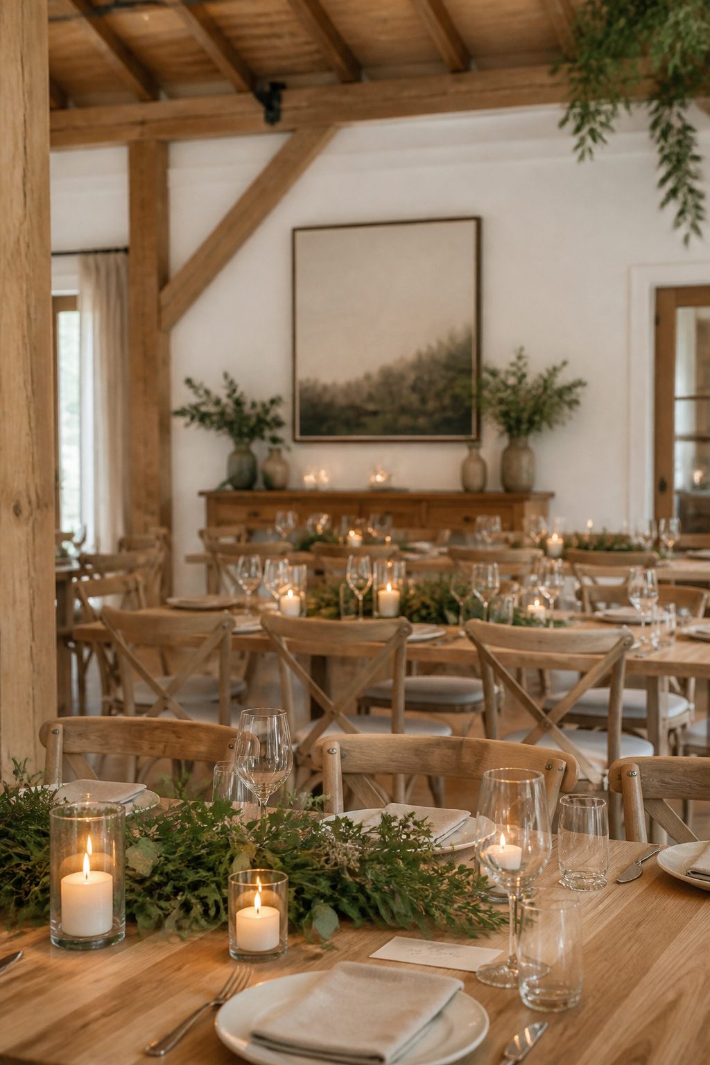 A reception area with understated decor and a couple's photograph.
