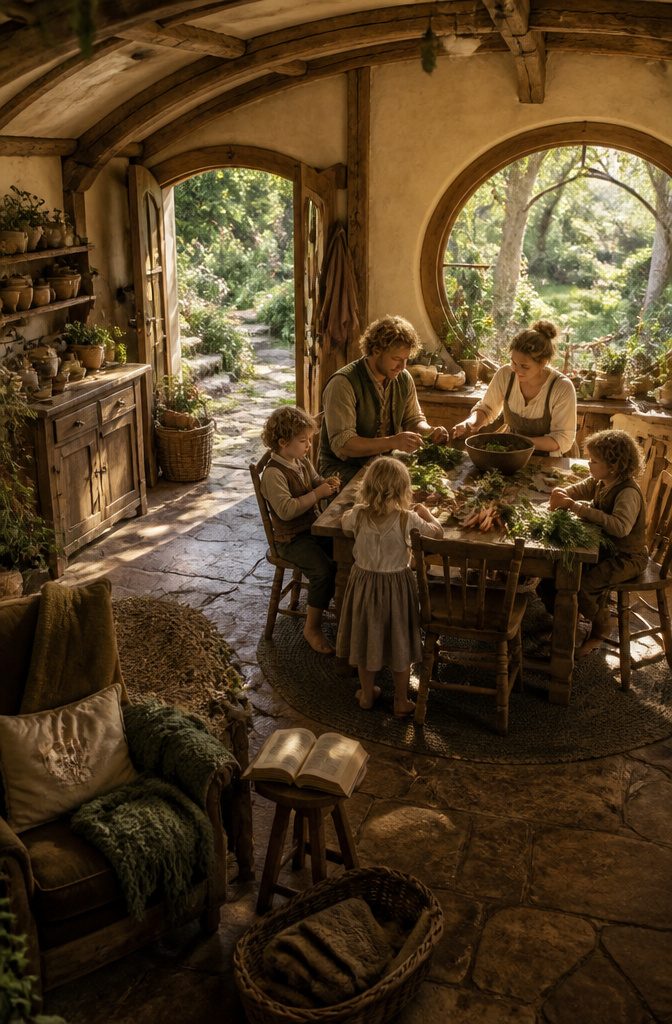 Samwise and Rosie Gardner with their children in a garden setting.