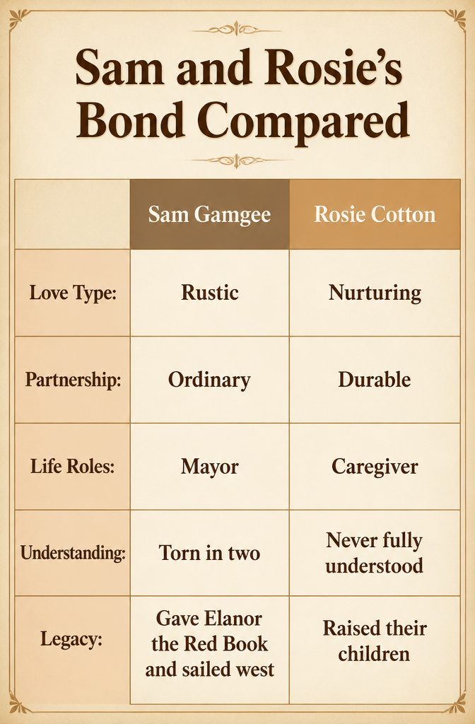 A comparison chart of Sam and Rosie's bond and other couples.