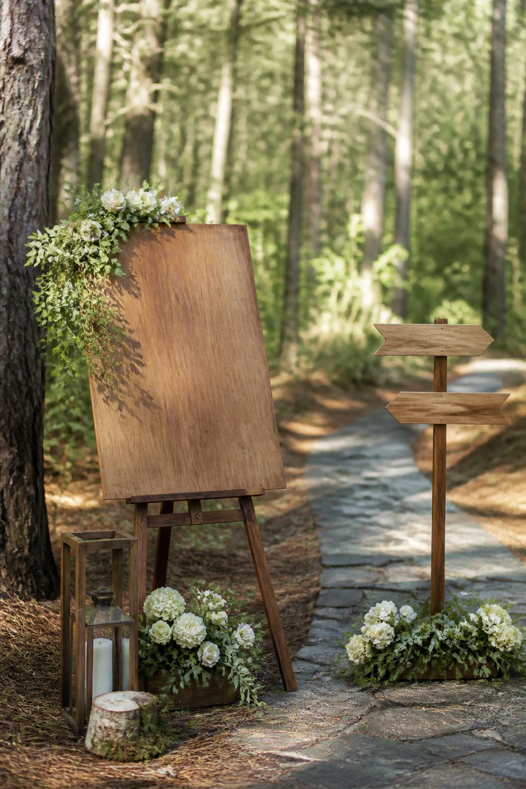 9 Wedding Ceremony Decoration Ideas: From Arch to Exit 5 Wooden directional signs at the entrance of a wedding ceremony.