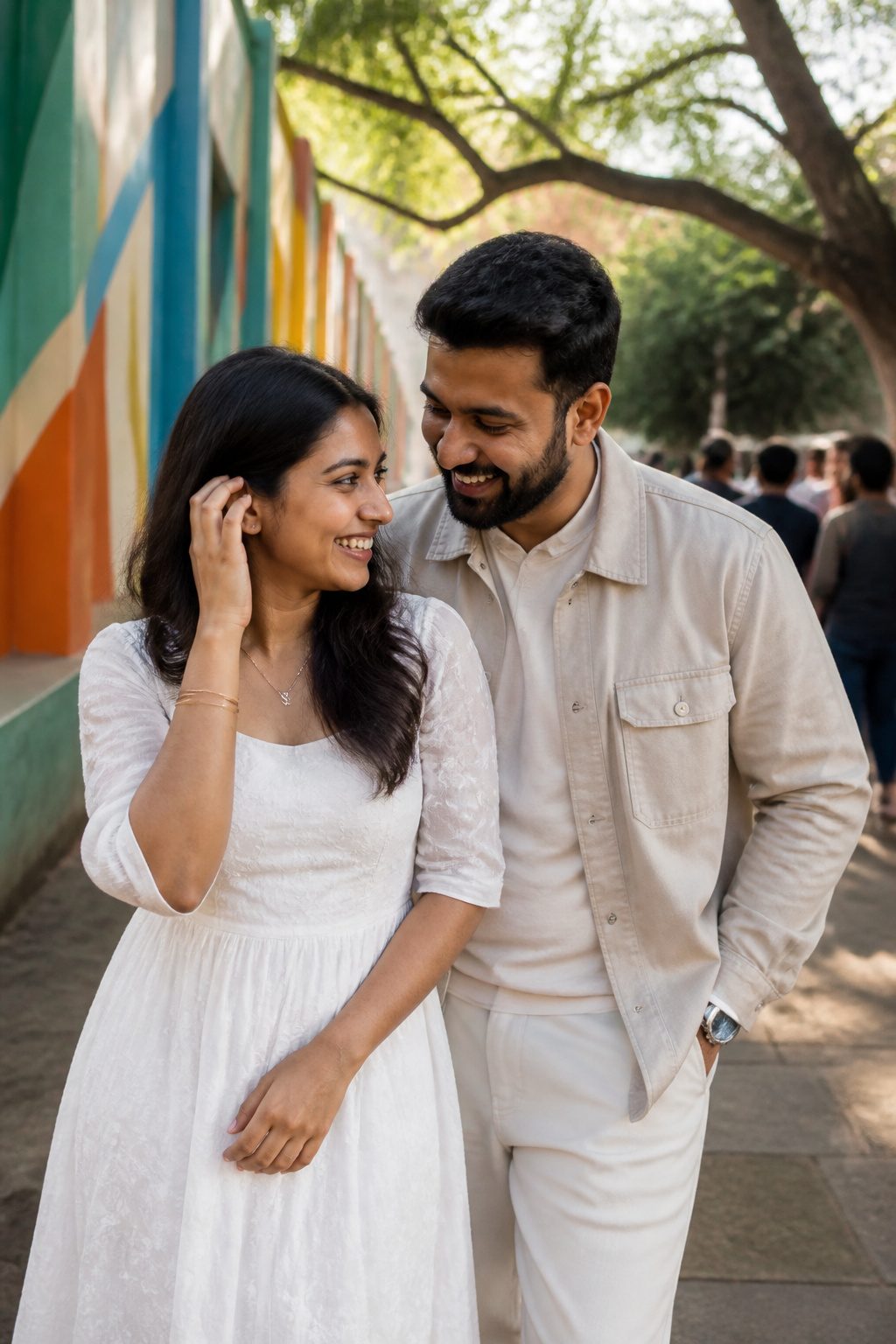 Wedding Couple Photos: Ideas, Planning & Timing in 2026 10 A couple laughing together in an urban park.