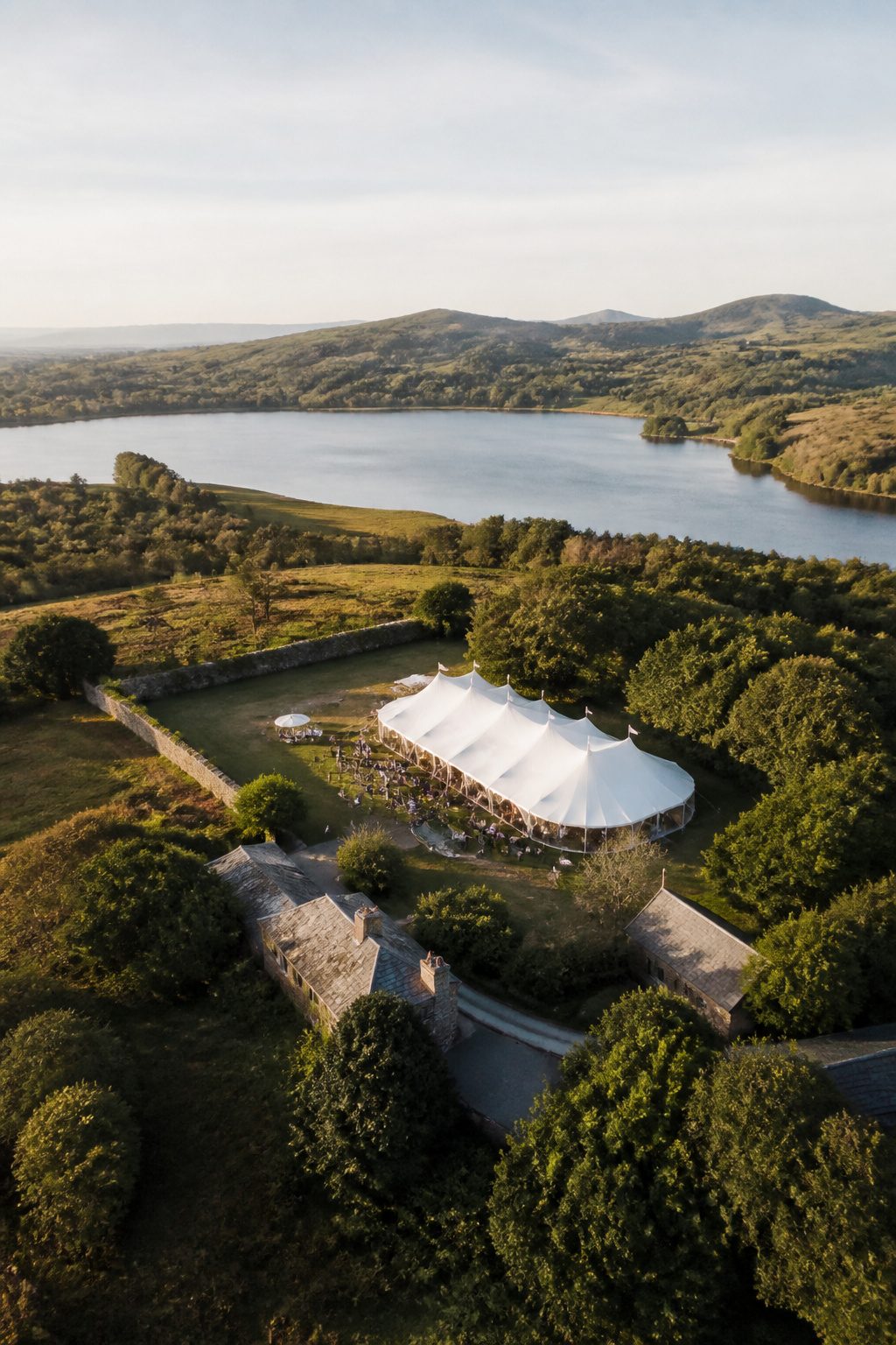 Aerial view of a wedding venue captured by drone.