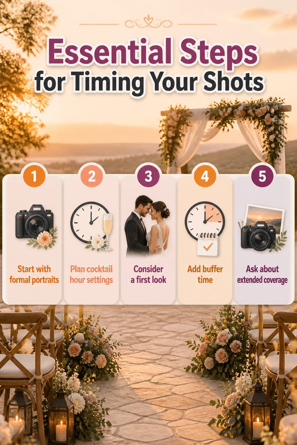 Essential steps for timing wedding photography shots.