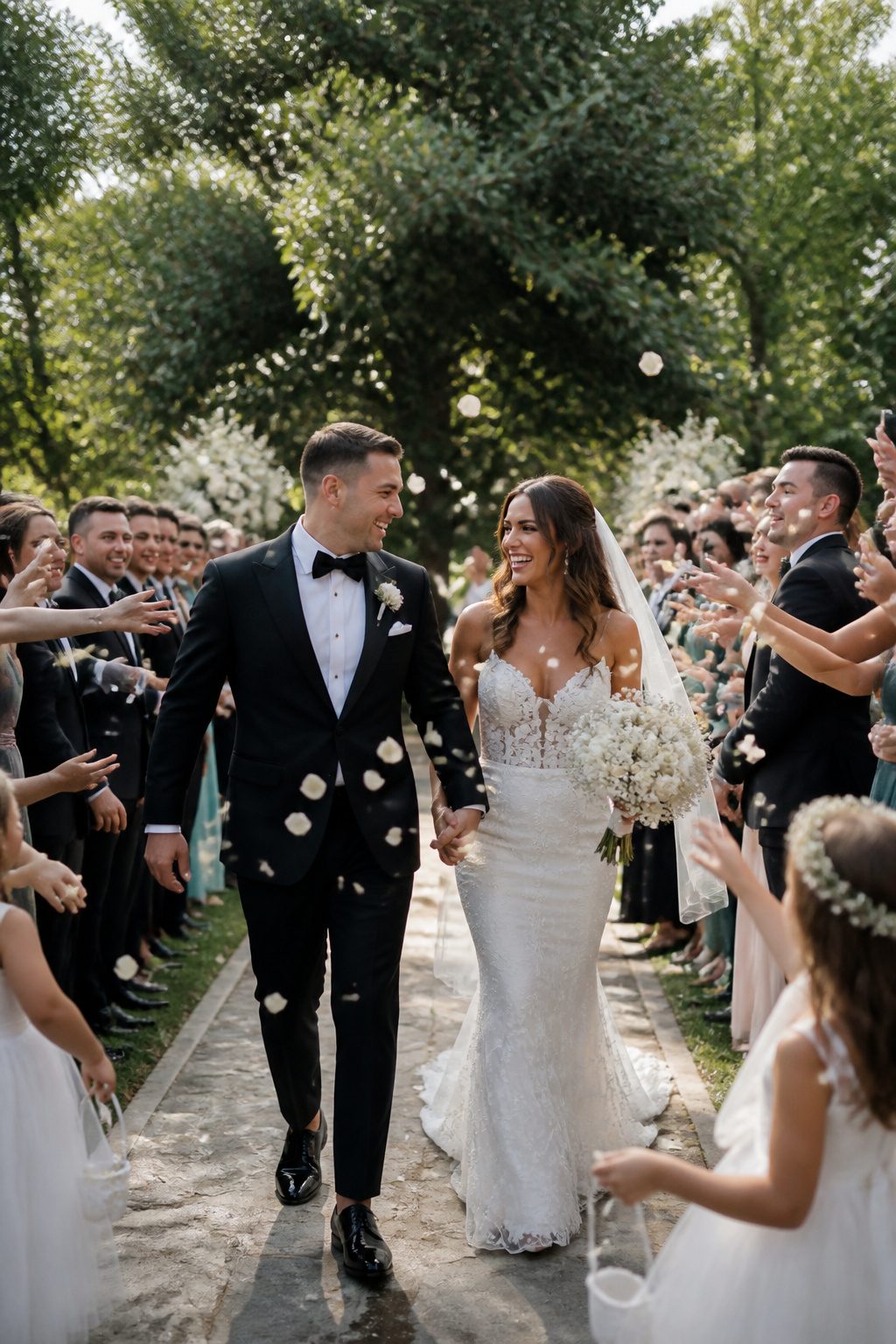 20 Wedding Photos Ideas for 2026 16 Newlyweds walking down the aisle after their vows.