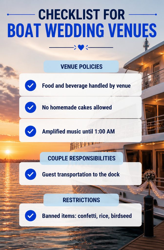 An informational checklist related to boat wedding venues.